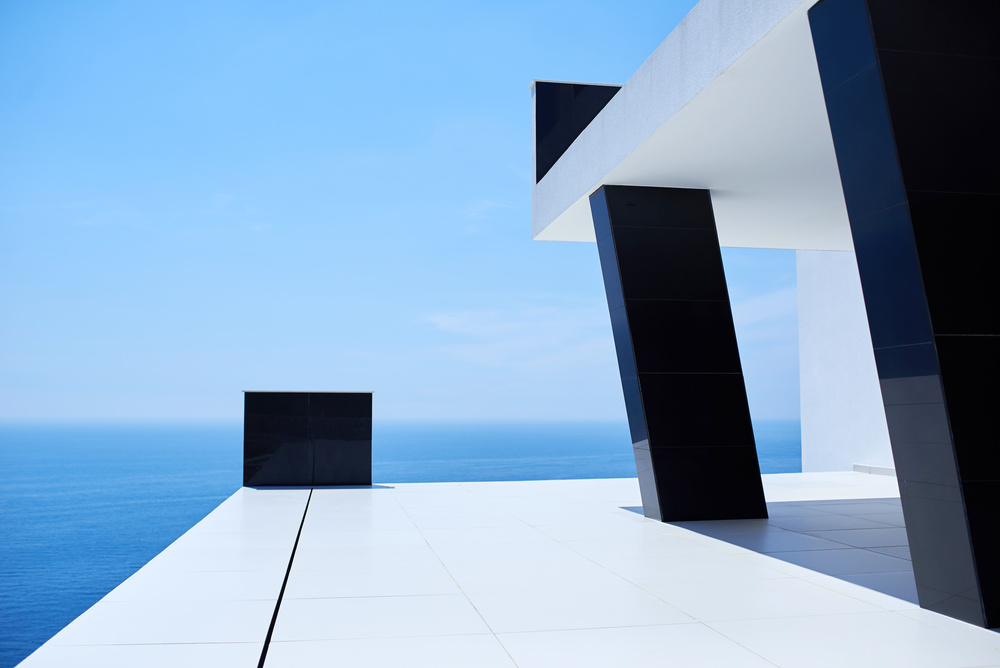 External view of a contemporary house modern villa at sunset-1